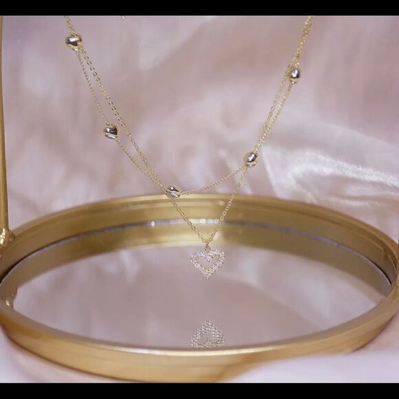 14k Real GOLD plated Heart Cubic zircon heart necklace - Picture 3 of 6